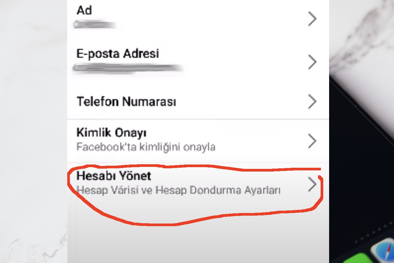 Facebook hesabı yönet