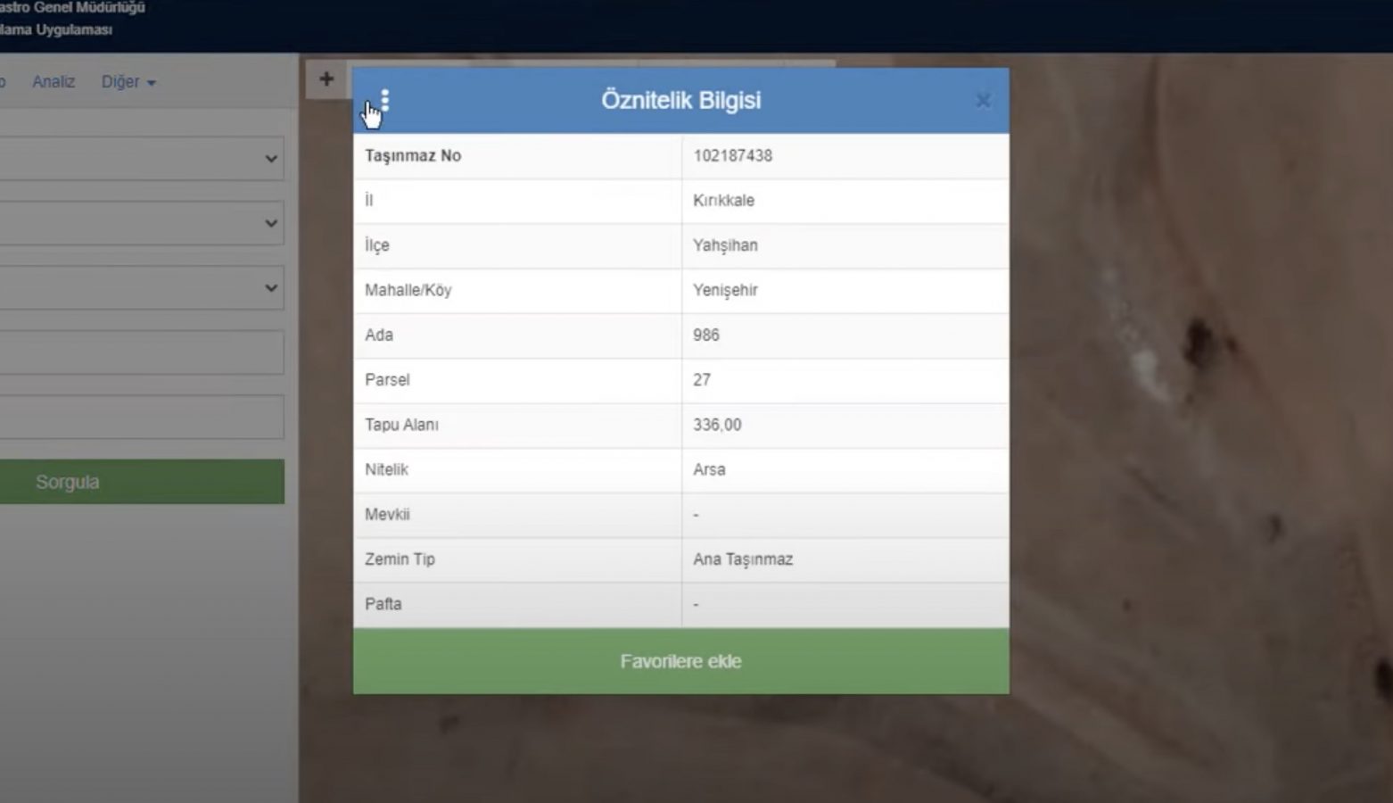 Parsel Sorgulama Öznitelik Bilgisi