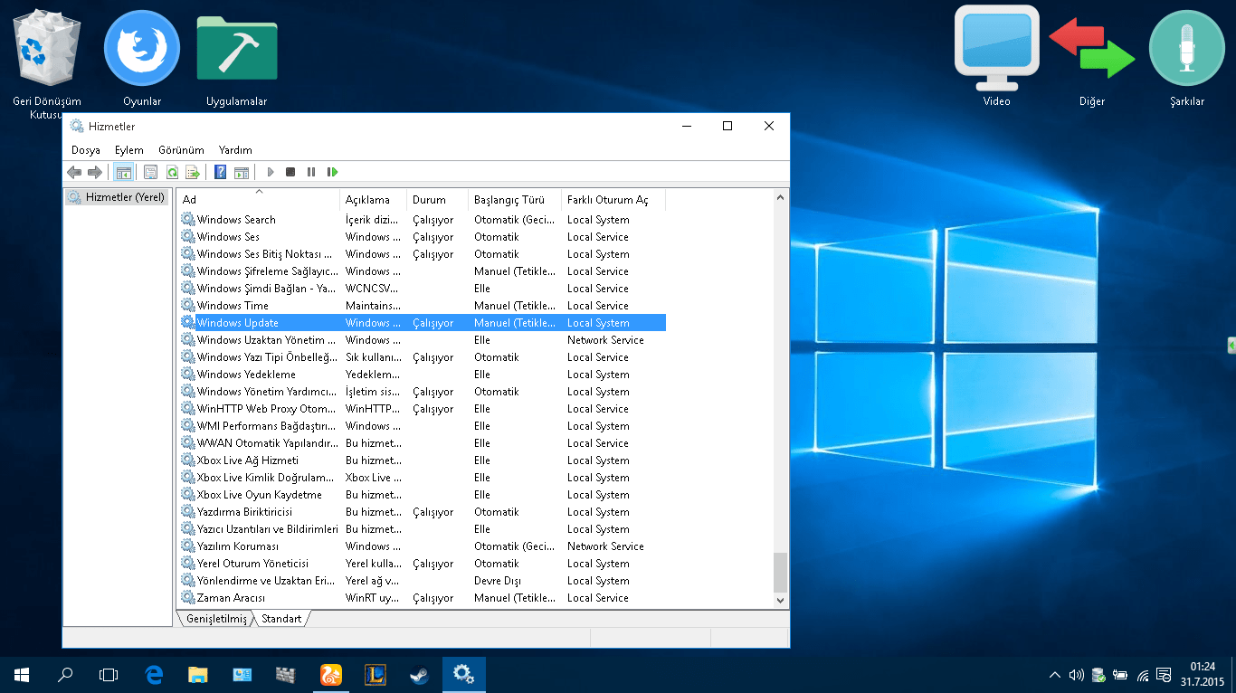Windows güncelleme (Hizmetler)