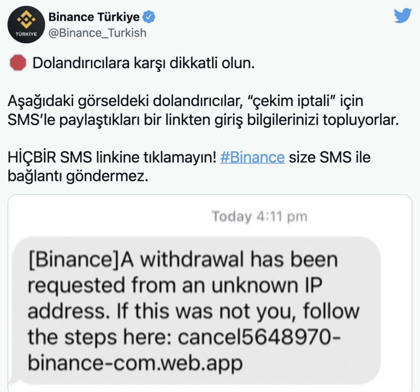 Binance Uyarı